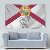 Florida State Flag Fishing Tapestry Hook and Fish Sketch Graphic in Red and White Design - Wonder Print Shop