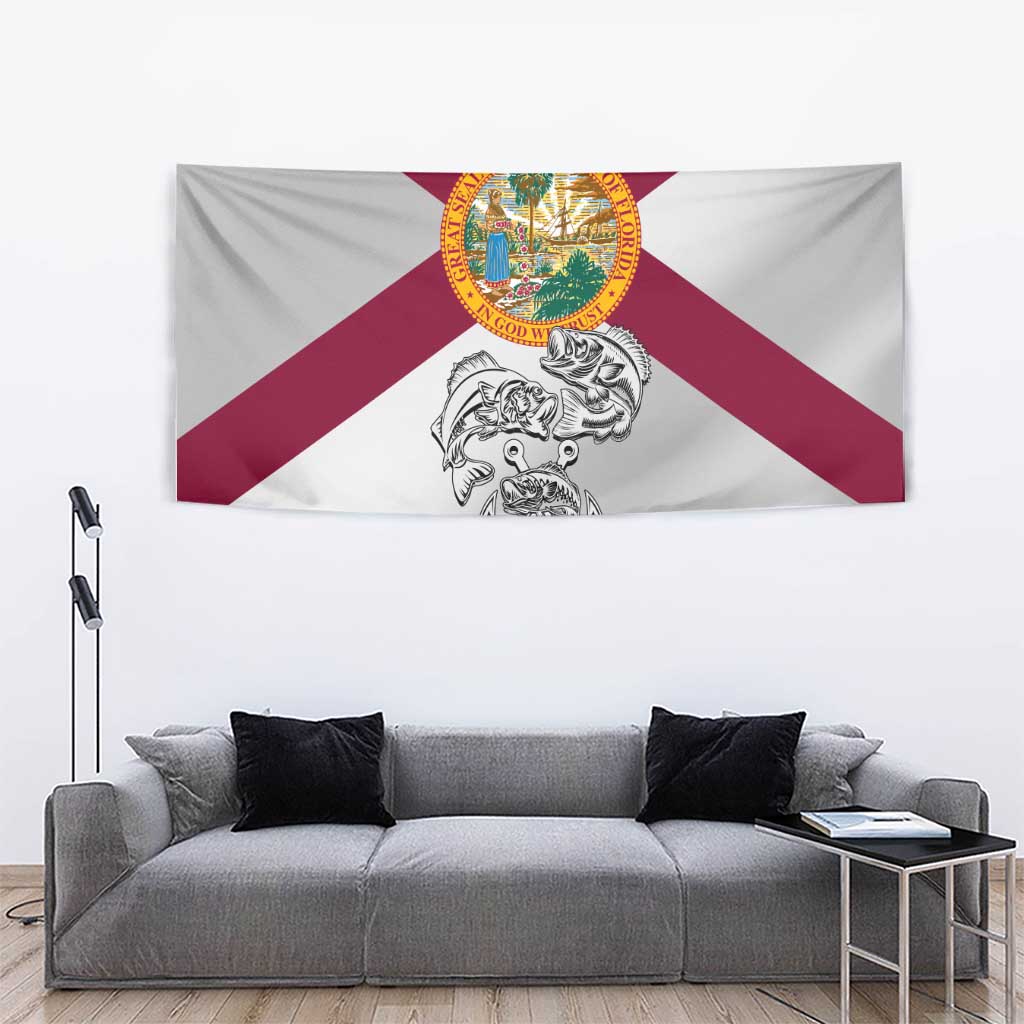 Florida State Flag Fishing Tapestry Hook and Fish Sketch Graphic in Red and White Design - Wonder Print Shop