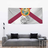 Florida State Flag Fishing Tapestry Hook and Fish Sketch Graphic in Red and White Design - Wonder Print Shop