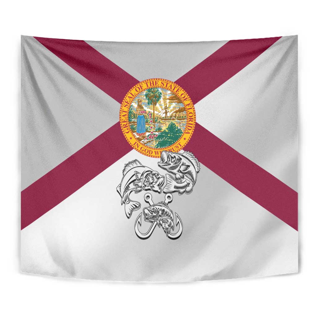 Florida State Flag Fishing Tapestry Hook and Fish Sketch Graphic in Red and White Design - Wonder Print Shop