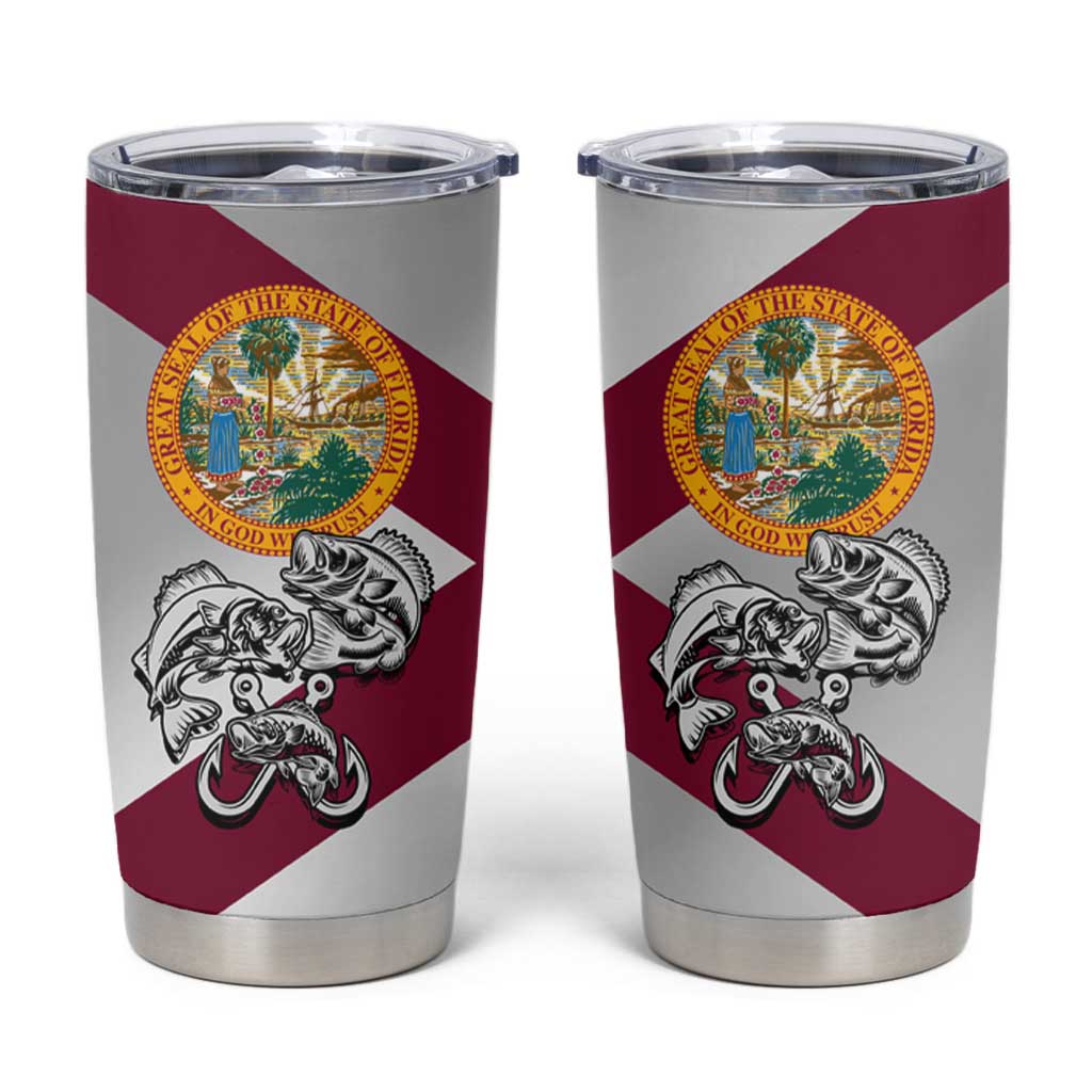 Florida State Flag Fishing Tumbler Cup Hook and Fish Sketch Graphic in Red and White Design - Wonder Print Shop