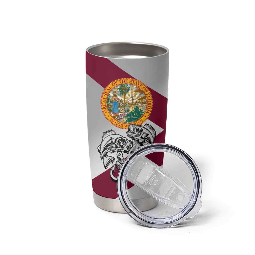 Florida State Flag Fishing Tumbler Cup Hook and Fish Sketch Graphic in Red and White Design - Wonder Print Shop