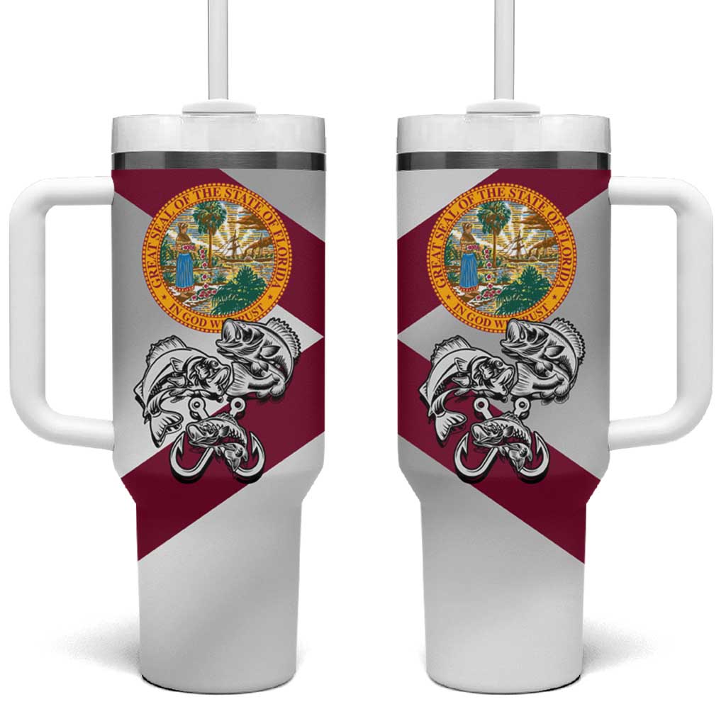 Florida State Flag Fishing Tumbler With Handle Hook and Fish Sketch Graphic in Red and White Design - Wonder Print Shop