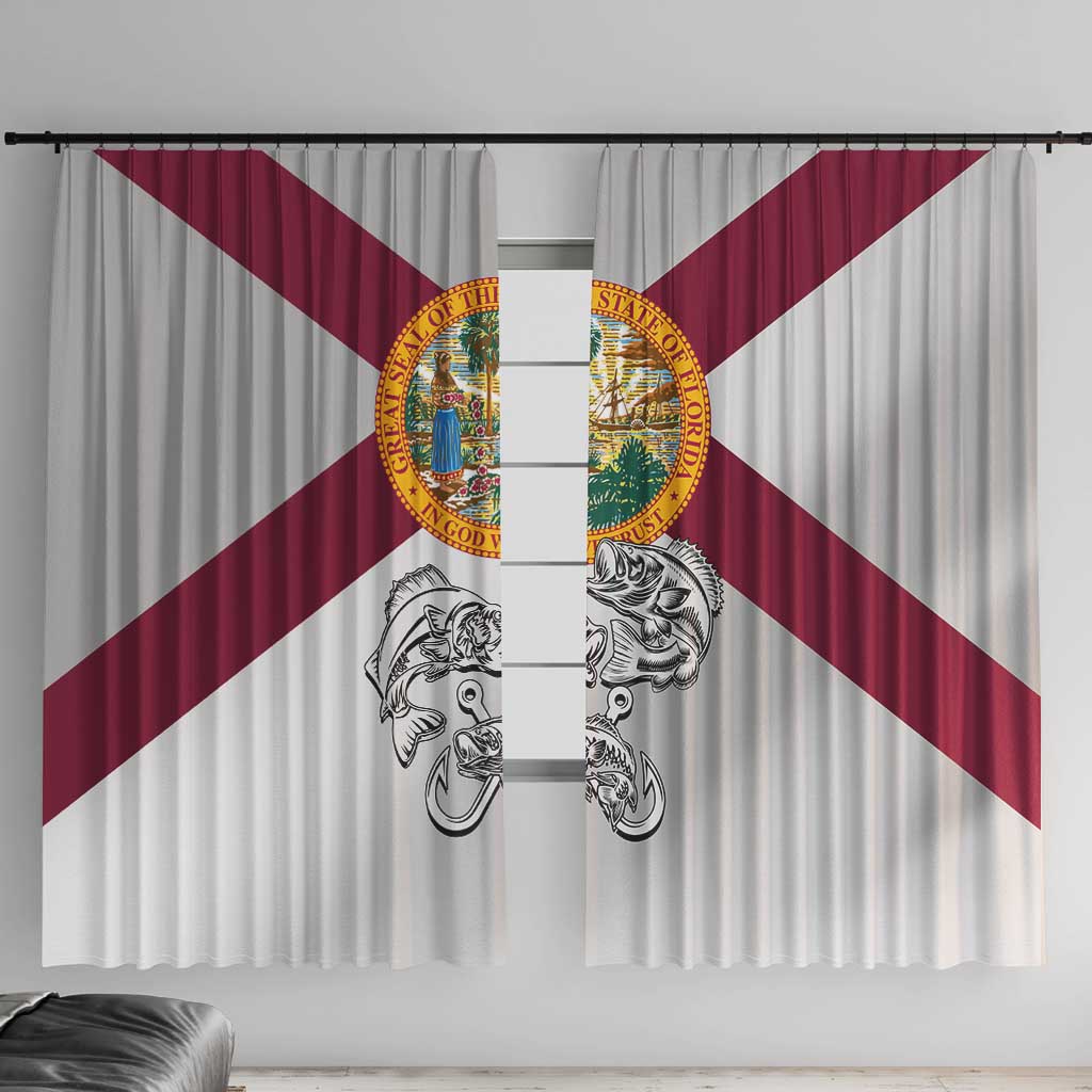 Florida State Flag Fishing Window Curtain Hook and Fish Sketch Graphic in Red and White Design - Wonder Print Shop