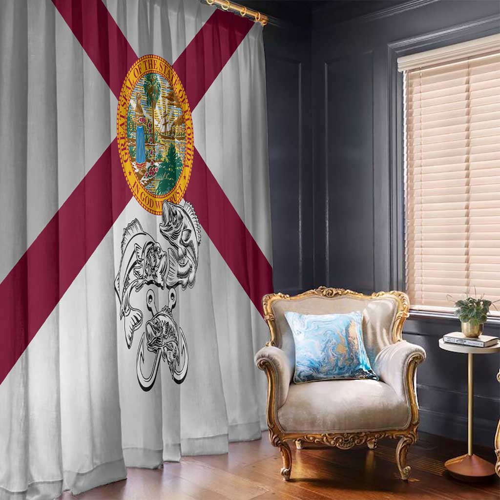 Florida State Flag Fishing Window Curtain Hook and Fish Sketch Graphic in Red and White Design - Wonder Print Shop