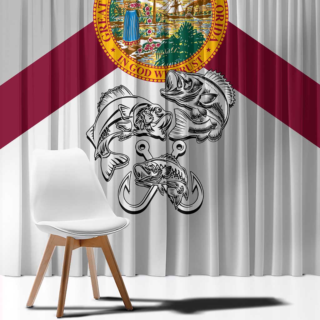 Florida State Flag Fishing Window Curtain Hook and Fish Sketch Graphic in Red and White Design - Wonder Print Shop