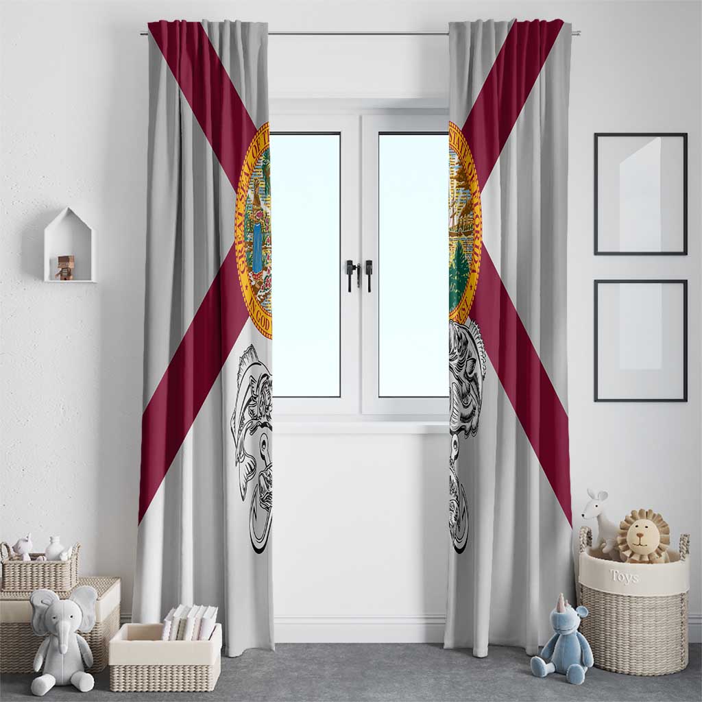 Florida State Flag Fishing Window Curtain Hook and Fish Sketch Graphic in Red and White Design - Wonder Print Shop