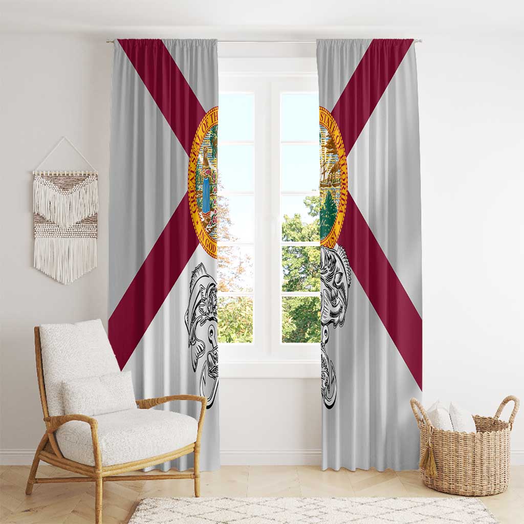 Florida State Flag Fishing Window Curtain Hook and Fish Sketch Graphic in Red and White Design - Wonder Print Shop