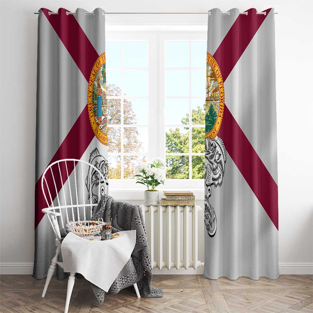 Florida State Flag Fishing Window Curtain Hook and Fish Sketch Graphic in Red and White Design - Wonder Print Shop