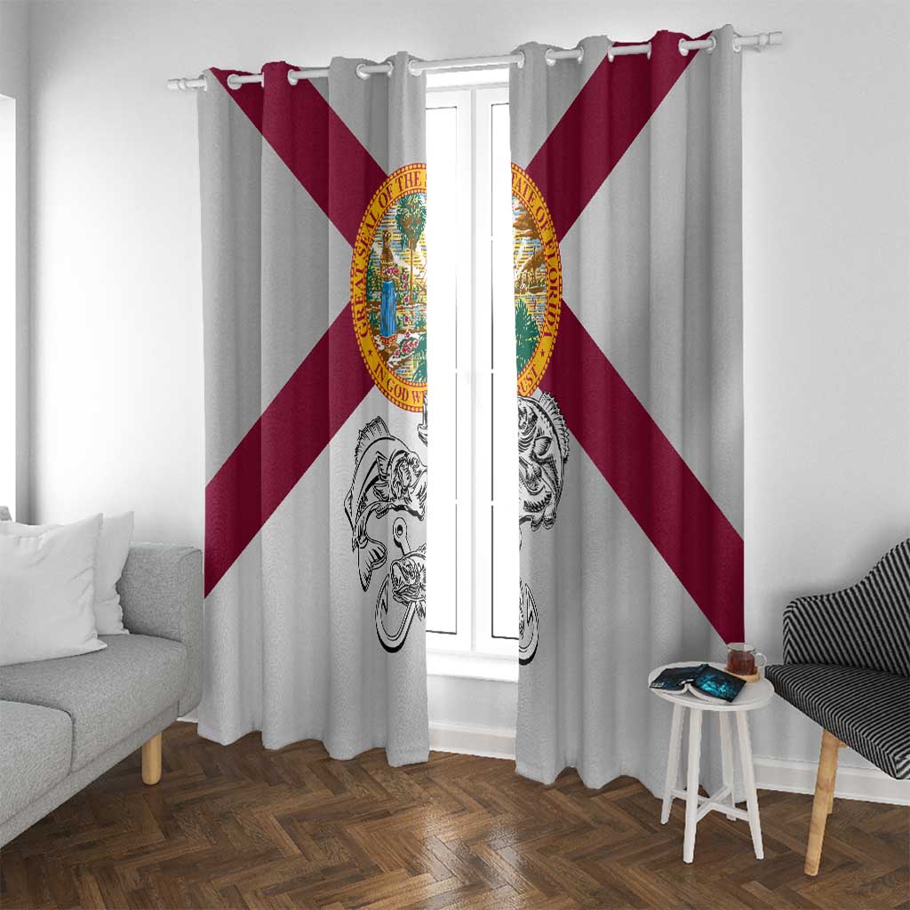 Florida State Flag Fishing Window Curtain Hook and Fish Sketch Graphic in Red and White Design - Wonder Print Shop
