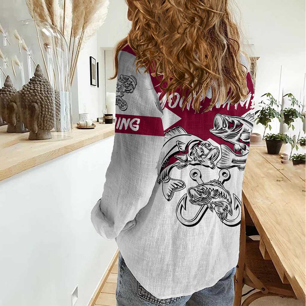 Florida State Flag Fishing Women Casual Shirt Hook and Fish Sketch Graphic in Red and White Design - Wonder Print Shop