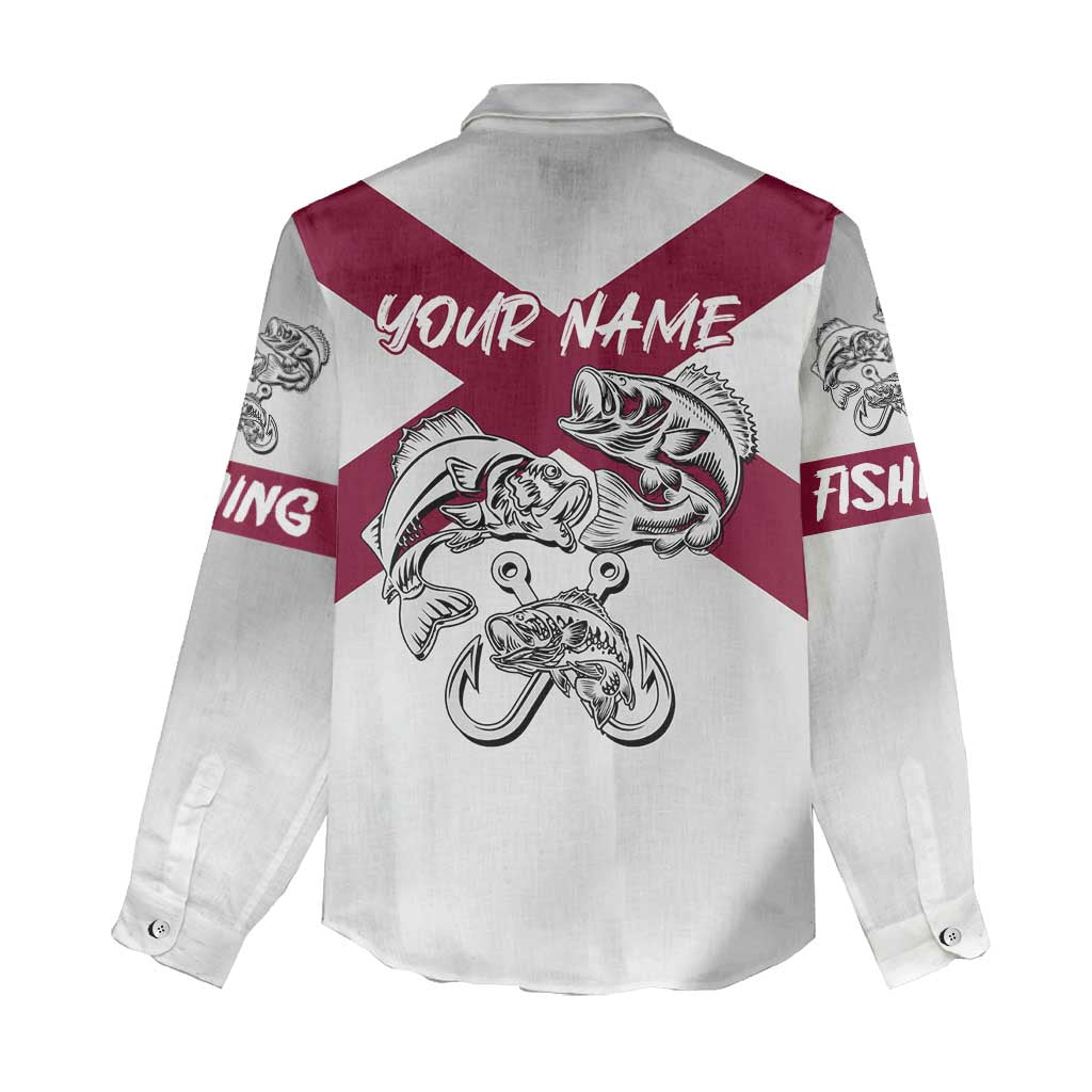 Florida State Flag Fishing Women Casual Shirt Hook and Fish Sketch Graphic in Red and White Design - Wonder Print Shop