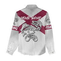 Florida State Flag Fishing Women Casual Shirt Hook and Fish Sketch Graphic in Red and White Design - Wonder Print Shop