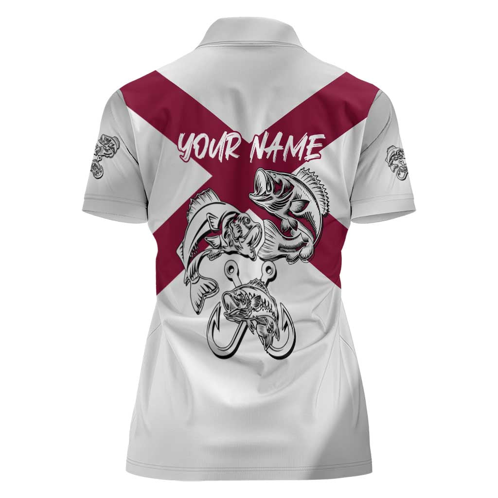 Florida State Flag Fishing Women Polo Shirt Hook and Fish Sketch Graphic in Red and White Design - Wonder Print Shop