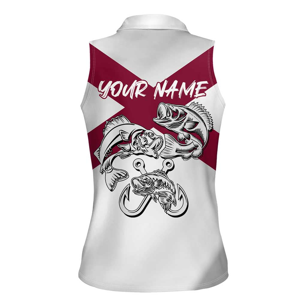 Florida State Flag Fishing Women Sleeveless Polo Shirt Hook and Fish Sketch Graphic in Red and White Design - Wonder Print Shop