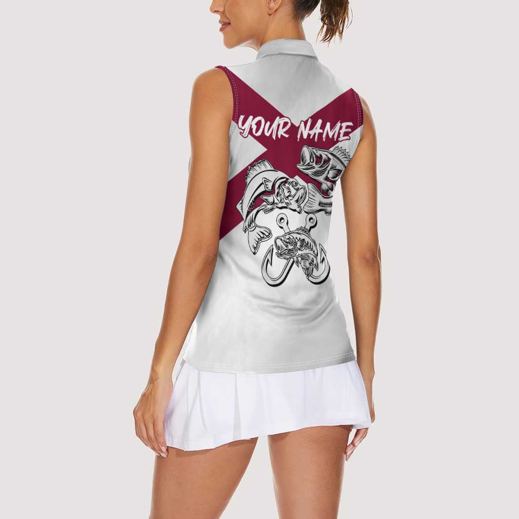 Florida State Flag Fishing Women Sleeveless Polo Shirt Hook and Fish Sketch Graphic in Red and White Design - Wonder Print Shop