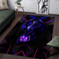 Custom Black And Purple Dragon Bowling Area Rug Magic Orb Graphic on Geometric Black Background Design - Wonder Print Shop