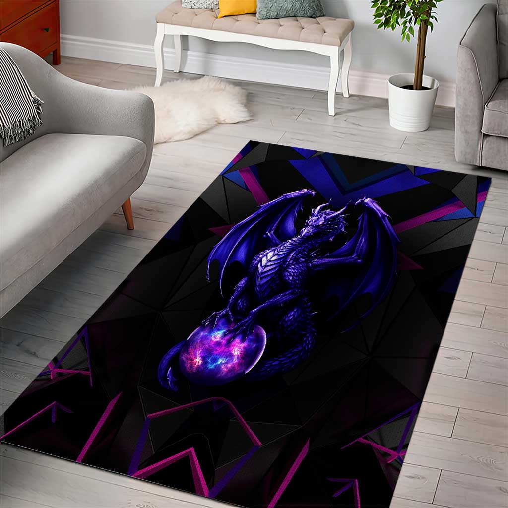 Custom Black And Purple Dragon Bowling Area Rug Magic Orb Graphic on Geometric Black Background Design - Wonder Print Shop