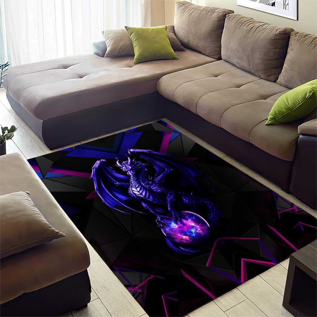 Custom Black And Purple Dragon Bowling Area Rug Magic Orb Graphic on Geometric Black Background Design - Wonder Print Shop