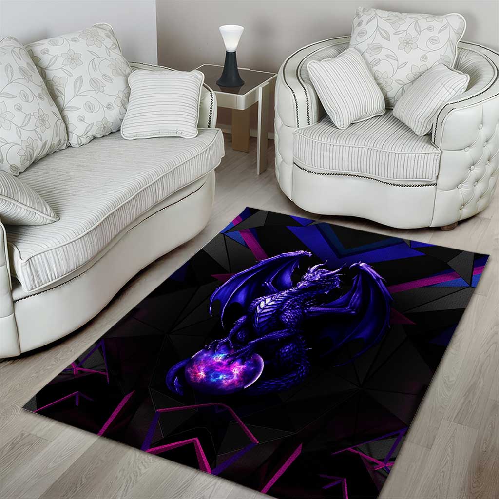 Custom Black And Purple Dragon Bowling Area Rug Magic Orb Graphic on Geometric Black Background Design - Wonder Print Shop