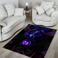 Custom Black And Purple Dragon Bowling Area Rug Magic Orb Graphic on Geometric Black Background Design - Wonder Print Shop