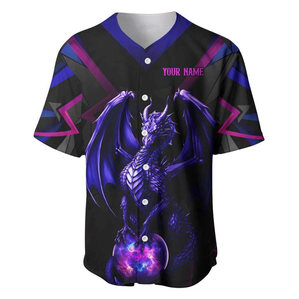 Custom Black And Purple Dragon Bowling Baseball Jersey Magic Orb Graphic on Geometric Black Background Design - Wonder Print Shop