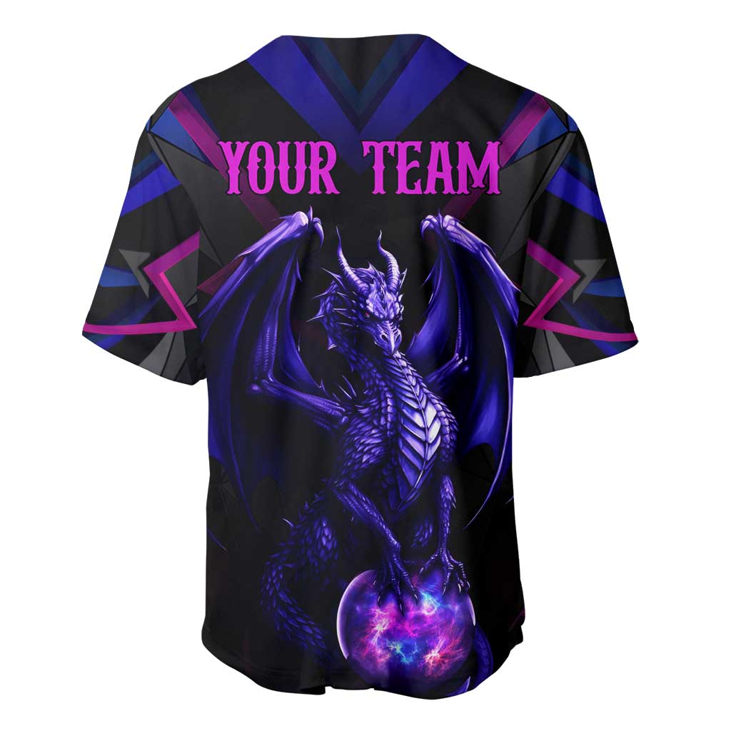 Custom Black And Purple Dragon Bowling Baseball Jersey Magic Orb Graphic on Geometric Black Background Design - Wonder Print Shop