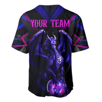 Custom Black And Purple Dragon Bowling Baseball Jersey Magic Orb Graphic on Geometric Black Background Design - Wonder Print Shop