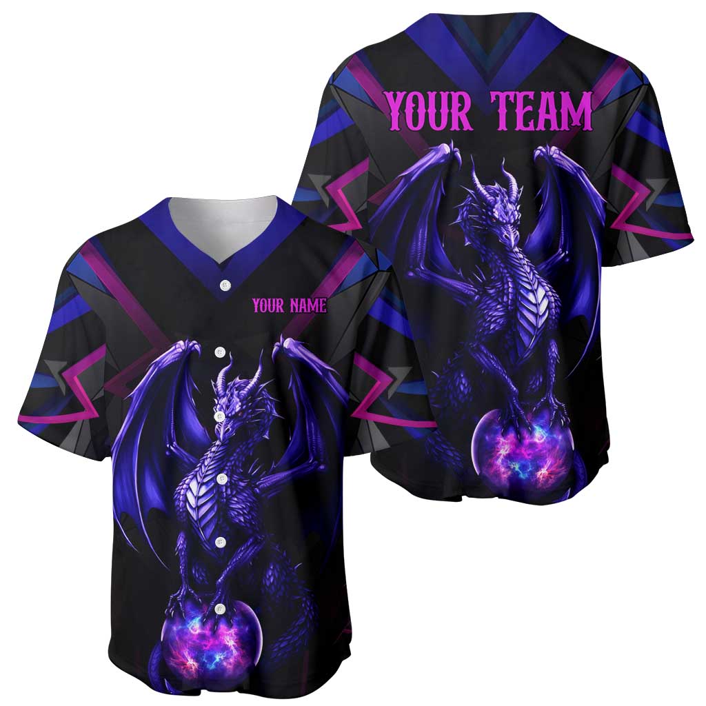 Custom Black And Purple Dragon Bowling Baseball Jersey Magic Orb Graphic on Geometric Black Background Design - Wonder Print Shop