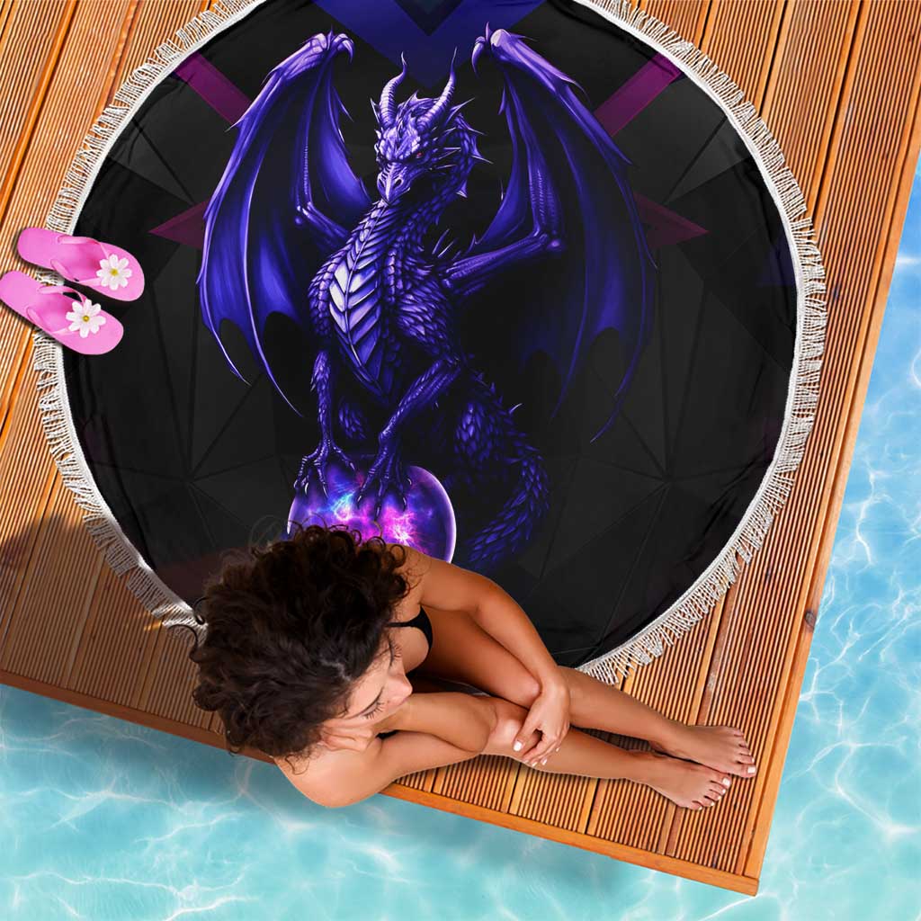 Custom Black And Purple Dragon Bowling Beach Blanket Magic Orb Graphic on Geometric Black Background Design - Wonder Print Shop