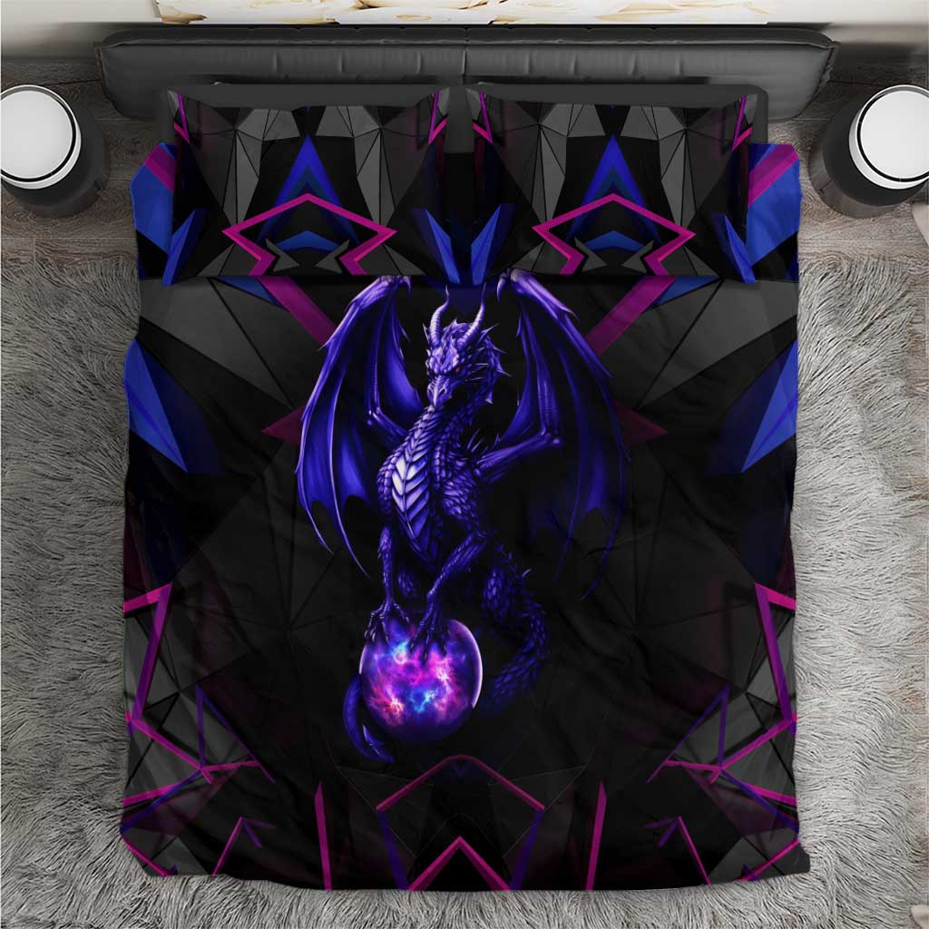 Custom Black And Purple Dragon Bowling Bedding Set Magic Orb Graphic on Geometric Black Background Design - Wonder Print Shop