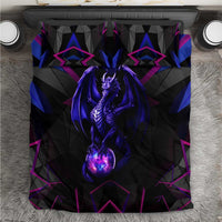 Custom Black And Purple Dragon Bowling Bedding Set Magic Orb Graphic on Geometric Black Background Design - Wonder Print Shop