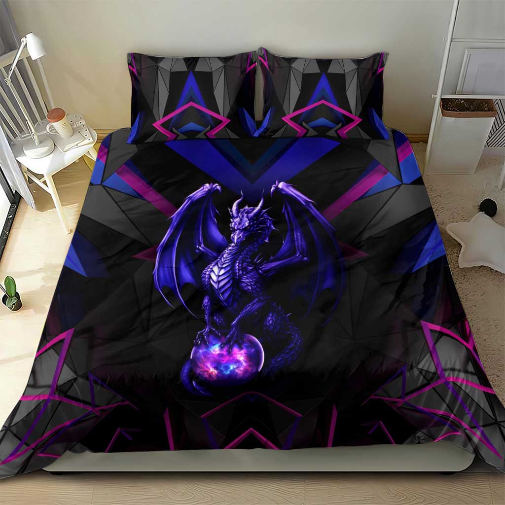 Custom Black And Purple Dragon Bowling Bedding Set Magic Orb Graphic on Geometric Black Background Design - Wonder Print Shop