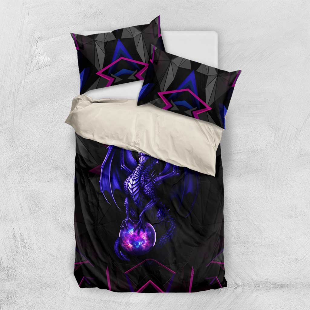 Custom Black And Purple Dragon Bowling Bedding Set Magic Orb Graphic on Geometric Black Background Design - Wonder Print Shop