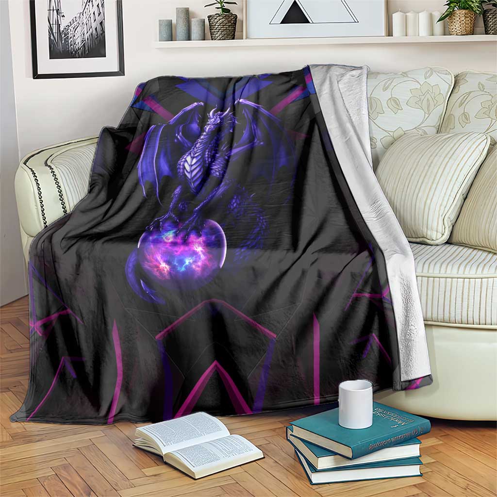 Custom Black And Purple Dragon Bowling Blanket Magic Orb Graphic on Geometric Black Background Design - Wonder Print Shop