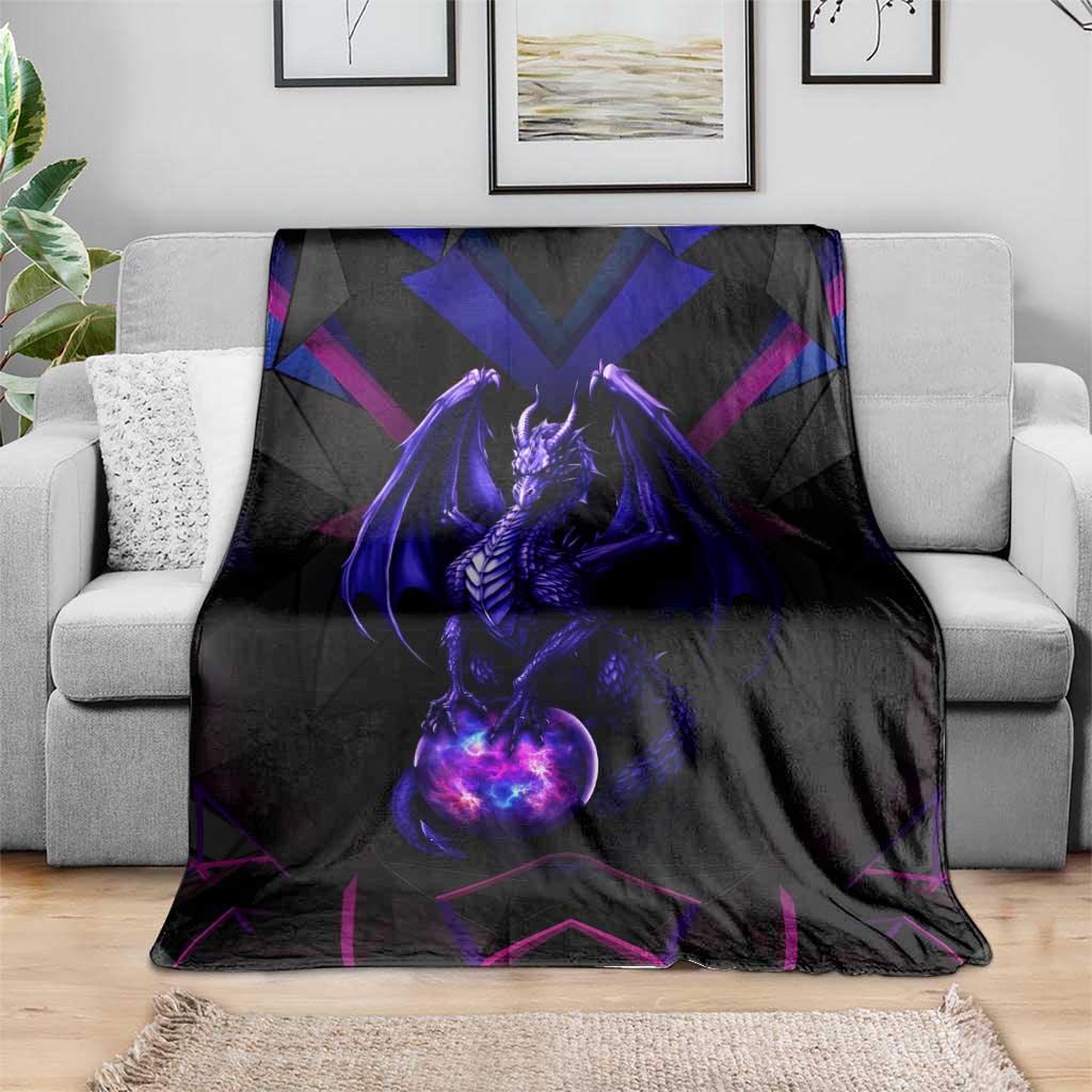 Custom Black And Purple Dragon Bowling Blanket Magic Orb Graphic on Geometric Black Background Design - Wonder Print Shop