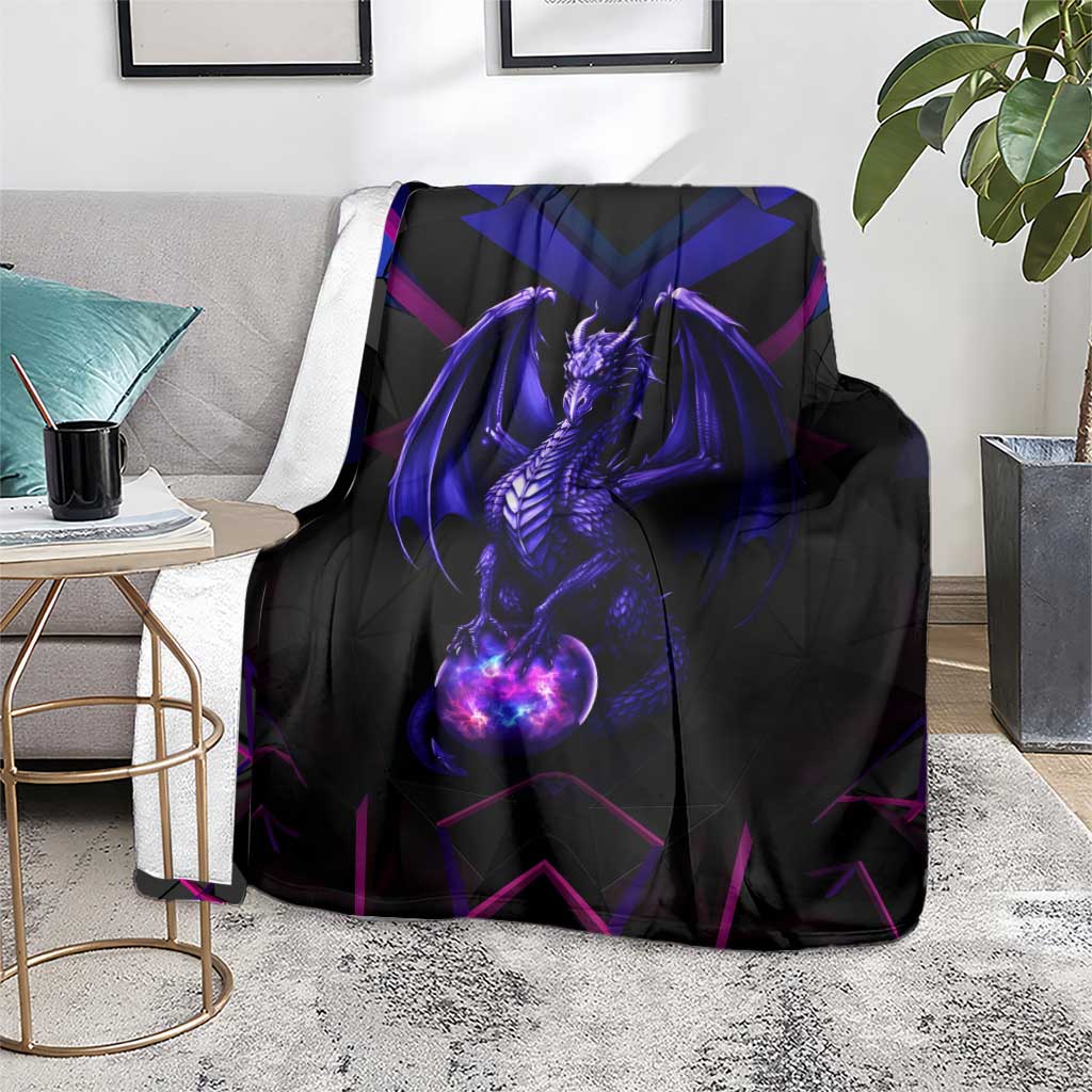 Custom Black And Purple Dragon Bowling Blanket Magic Orb Graphic on Geometric Black Background Design - Wonder Print Shop