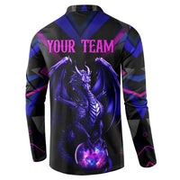 Custom Black And Purple Dragon Bowling Button Sweatshirt Magic Orb Graphic on Geometric Black Background Design - Wonder Print Shop
