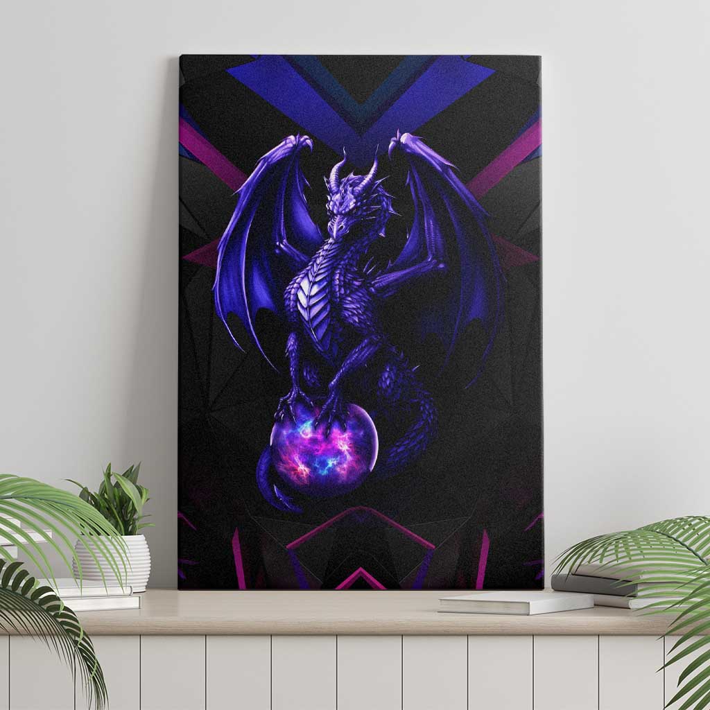 Custom Black And Purple Dragon Bowling Canvas Wall Art Magic Orb Graphic on Geometric Black Background Design - Wonder Print Shop