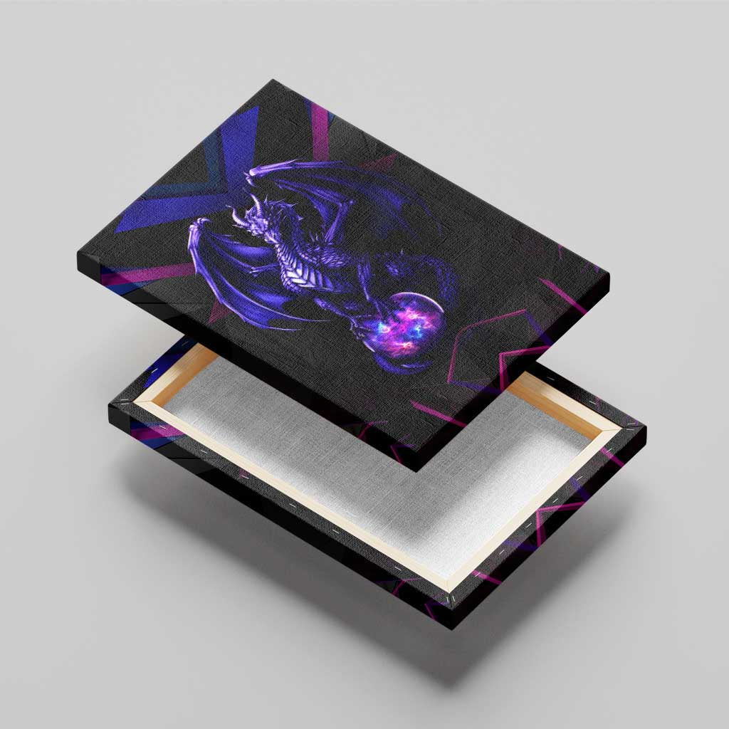 Custom Black And Purple Dragon Bowling Canvas Wall Art Magic Orb Graphic on Geometric Black Background Design - Wonder Print Shop