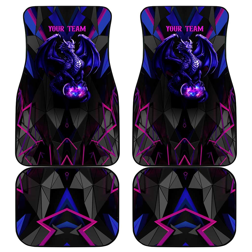 Custom Black And Purple Dragon Bowling Car Mats Magic Orb Graphic on Geometric Black Background Design - Wonder Print Shop
