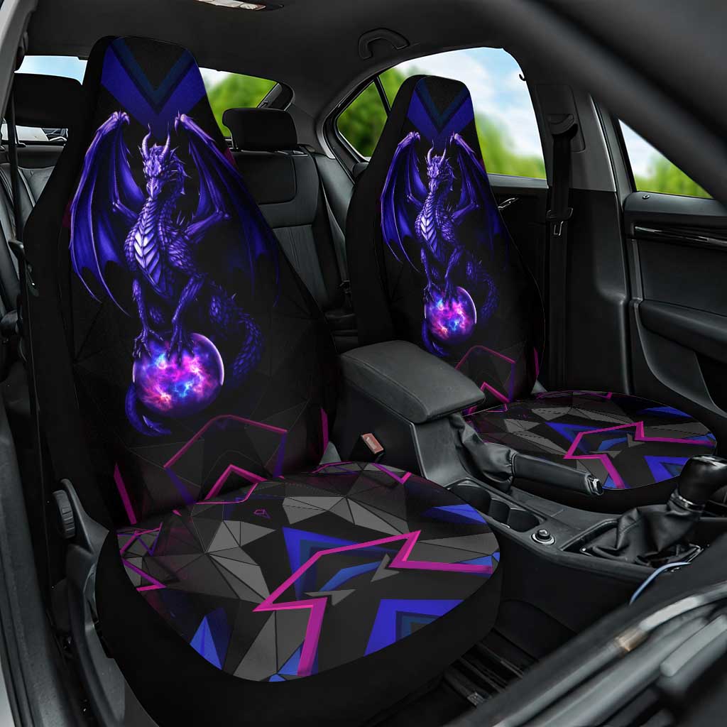 Custom Black And Purple Dragon Bowling Car Seat Cover Magic Orb Graphic on Geometric Black Background Design - Wonder Print Shop