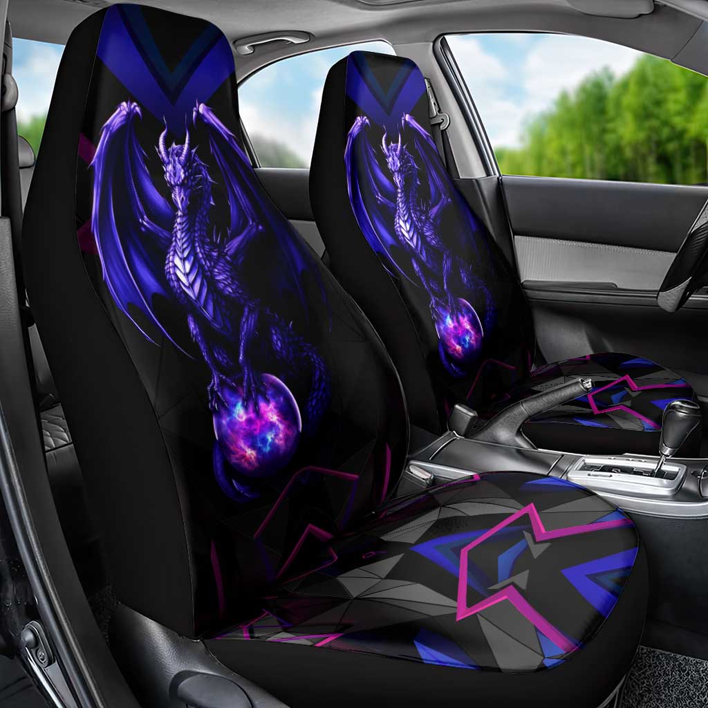 Custom Black And Purple Dragon Bowling Car Seat Cover Magic Orb Graphic on Geometric Black Background Design - Wonder Print Shop
