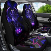 Custom Black And Purple Dragon Bowling Car Seat Cover Magic Orb Graphic on Geometric Black Background Design - Wonder Print Shop