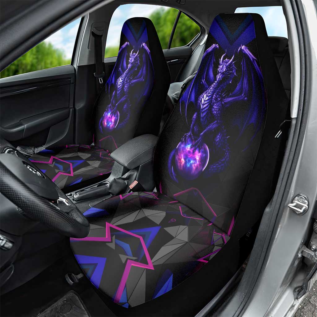 Custom Black And Purple Dragon Bowling Car Seat Cover Magic Orb Graphic on Geometric Black Background Design - Wonder Print Shop