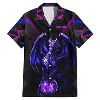 Custom Black And Purple Dragon Bowling Family Matching Mermaid Dress and Hawaiian Shirt Magic Orb Graphic on Geometric Black Background Design - Wonder Print Shop