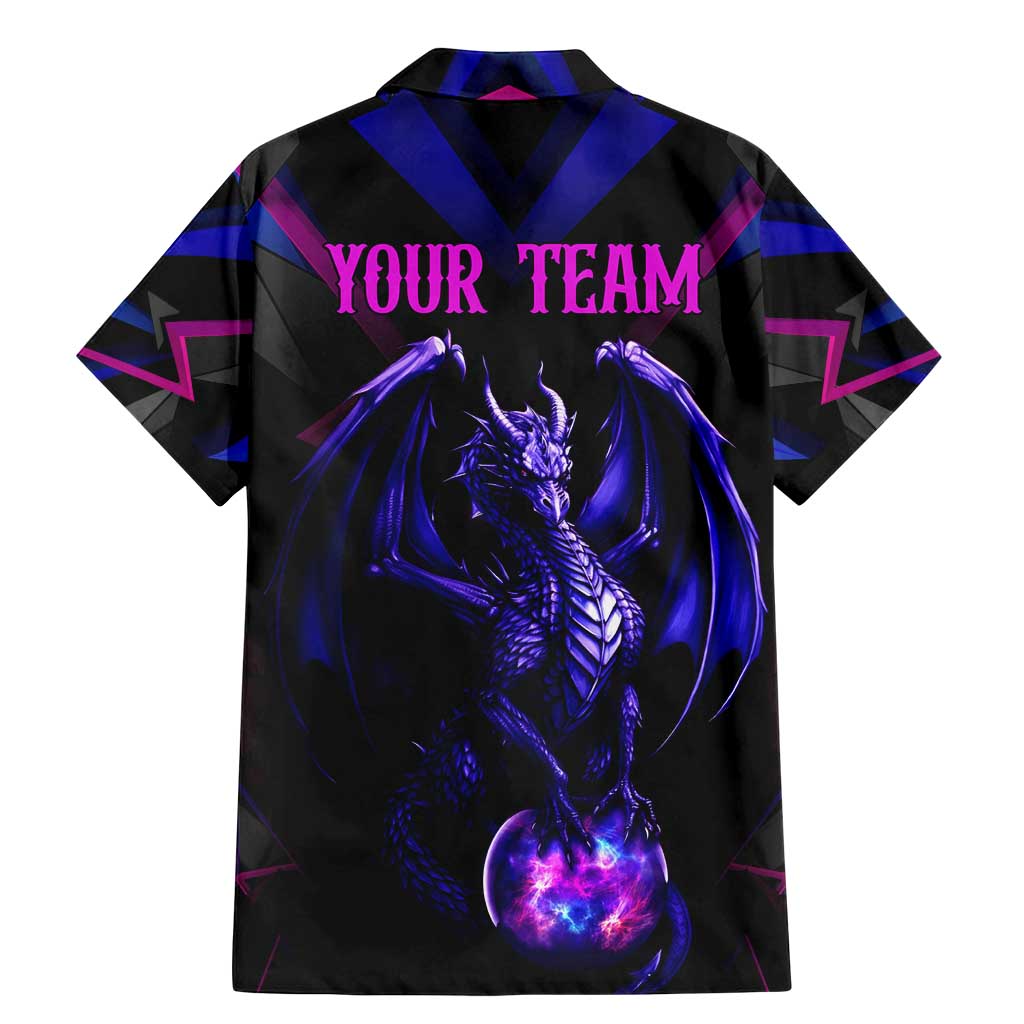Custom Black And Purple Dragon Bowling Family Matching Mermaid Dress and Hawaiian Shirt Magic Orb Graphic on Geometric Black Background Design - Wonder Print Shop