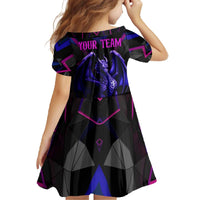 Custom Black And Purple Dragon Bowling Family Matching Off The Shoulder Long Sleeve Dress and Hawaiian Shirt Magic Orb Graphic on Geometric Black Background Design - Wonder Print Shop
