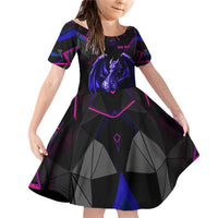 Custom Black And Purple Dragon Bowling Family Matching Off Shoulder Short Dress and Hawaiian Shirt Magic Orb Graphic on Geometric Black Background Design - Wonder Print Shop