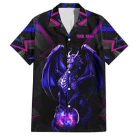 Custom Black And Purple Dragon Bowling Family Matching Puletasi and Hawaiian Shirt Magic Orb Graphic on Geometric Black Background Design - Wonder Print Shop